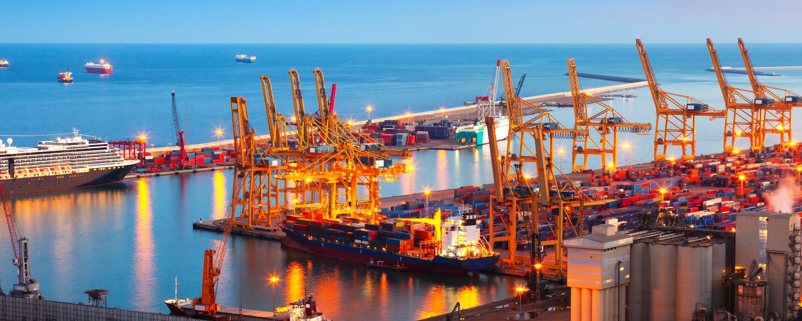 Industrial port in evening