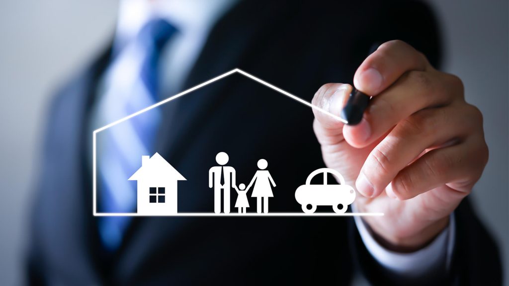 insurance icons with a home family and a car
