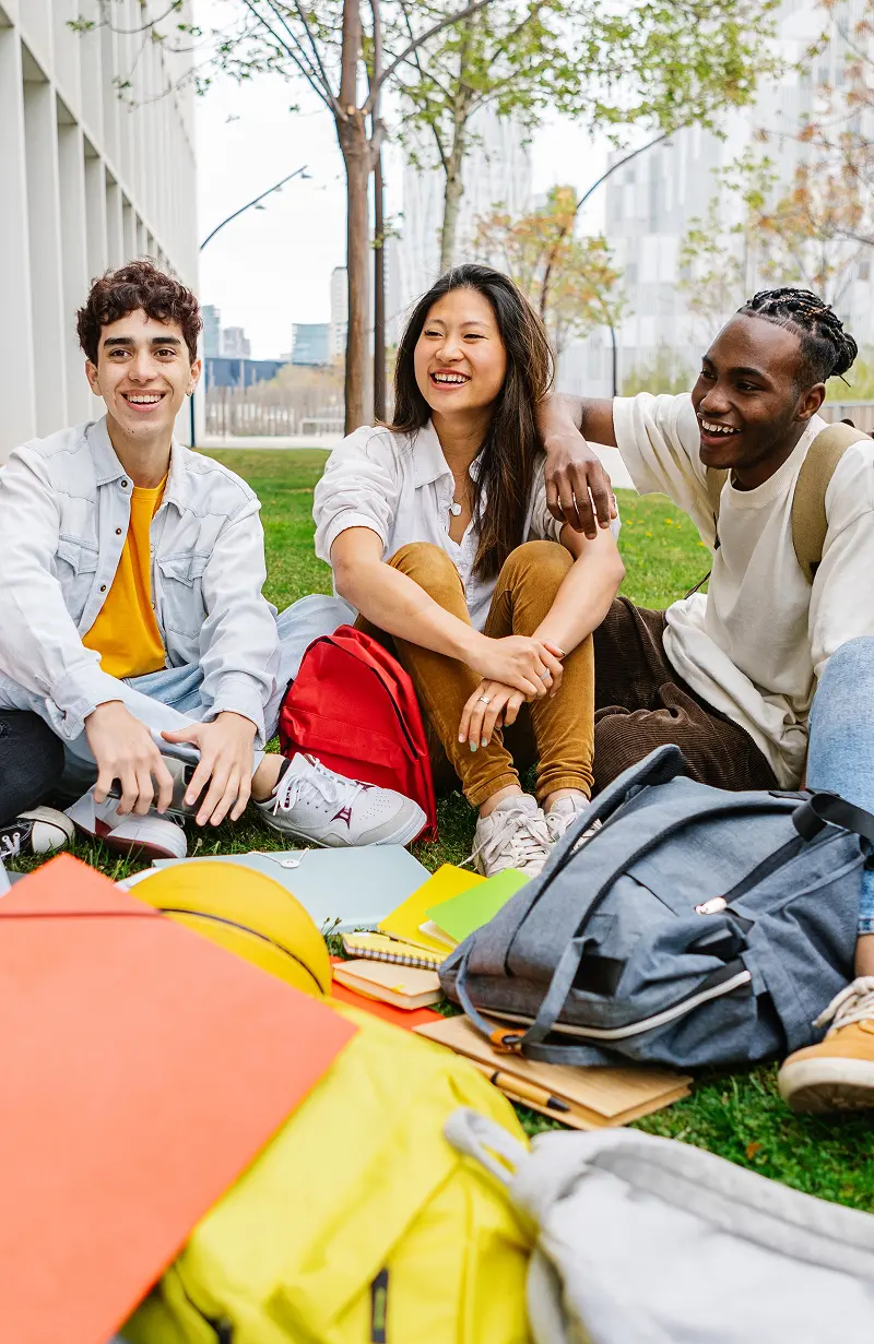 Diverse group of students planning insurance